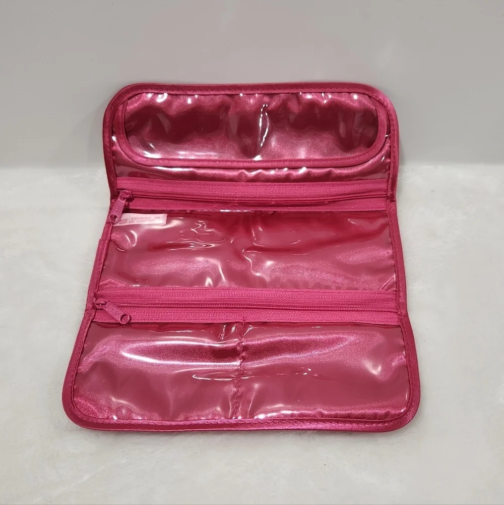 Mary Kay Vintage 90's Pink Satin Floral Cosmetic Jewelry Trifold Bag Pouch